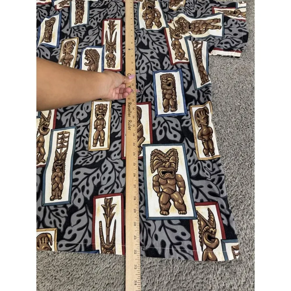 Hilo Hattie Shirt Mens 3XL Tiki God Print Short Sleeve Button Up Rayon